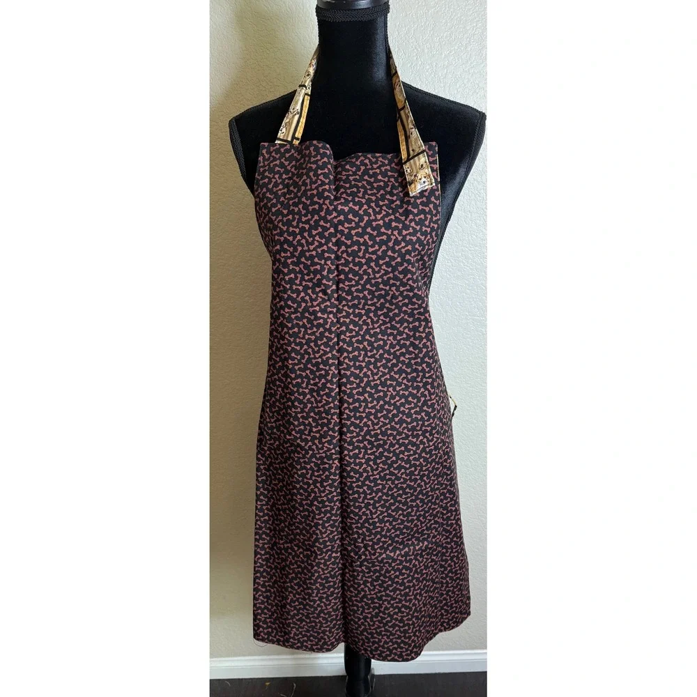 Handmade Unisex OS Apron Tan Brown Dog Breed Puppy Print Bone Pattern Pocket‎